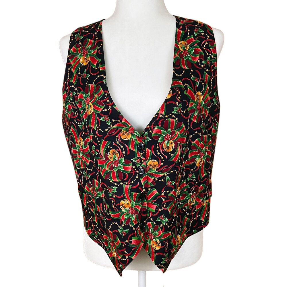 Vintage Saddle River Sportswear Vest Size M Bows Jingle Bells Christmas Holiday